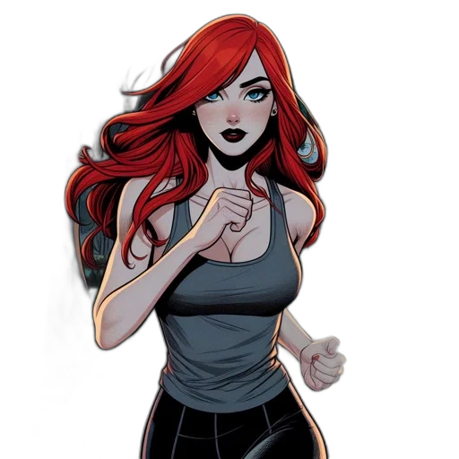 comic book art, cartoon, concept art, pixel art, red, animated, female, character transparent PNG cut-out