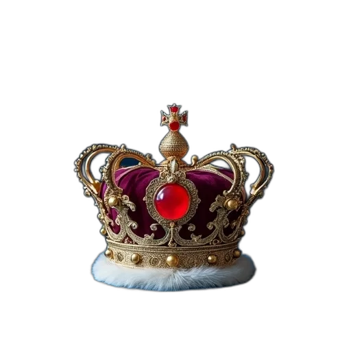 crown, jewelry, hat, staff, 3d render, photorealistic, regal, center transparent PNG cut-out