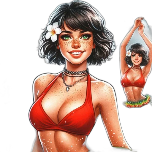 jewelry, comic book art, concept art, fantasy art, cartoon, beach, red, digitally transparent PNG cut-out