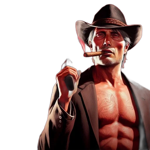 concept art, comic book art, photorealistic, 3d render, wild, west, rugged, cowboy transparent PNG cut-out