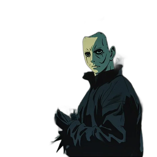 mask, jacket, creature, face, concept art, comic book art, pixel art, cartoon transparent PNG cut-out