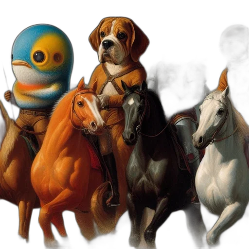 animal, concept art, photorealistic, fantasy art, oil painting, four, diverse, creatures transparent PNG cut-out