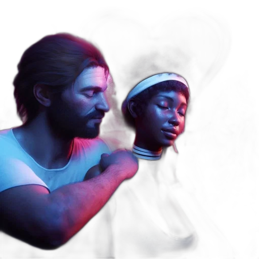 concept art, vaporwave, photorealistic, fire, neon lights, fog, dimly, lit transparent PNG cut-out