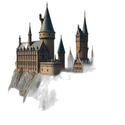 concept art, fantasy art, 3d render, pixel art, fog, model, hogwartley, castle transparent PNG cut-out