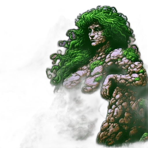 creature, hair, fantasy art, concept art, comic book art, pixel art, green, picturesque transparent PNG cut-out