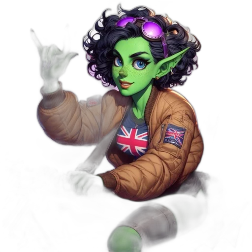 jacket, staff, concept art, fantasy art, pixel art, comic book art, outer space, green transparent PNG cut-out