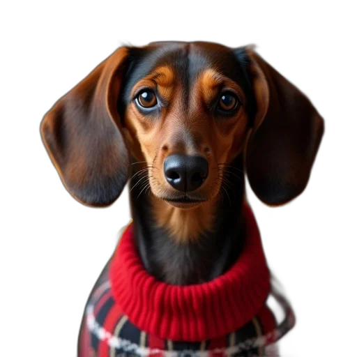 animal, face, staff, jacket, photorealistic, 3d render, christmas, dachshund transparent PNG cut-out