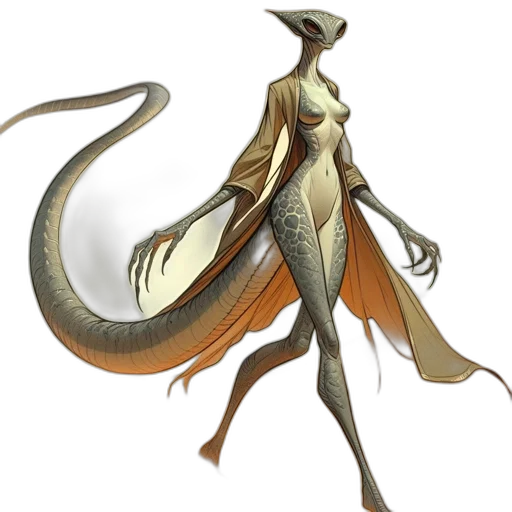 creature, dragon, staff, dress, concept art, fantasy art, 3d render, earth tones transparent PNG cut-out
