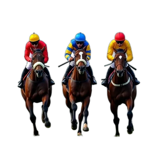 first, image, shows, three, jockeys, riding, horses, during transparent PNG cut-out