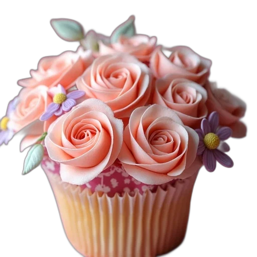 flower, food, crown, 3d render, photorealistic, pastel, colorful, cupcake transparent PNG cut-out