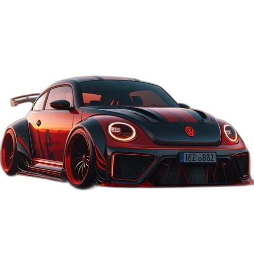 car, 3d render, concept art, photorealistic, custom, red, black, volkswagen transparent PNG cut-out