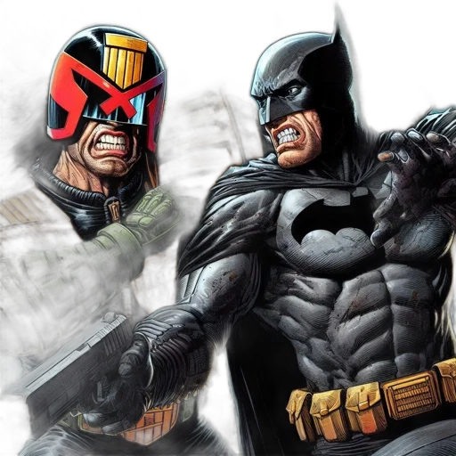 comic book art, concept art, two, iconic, comic, book, heroes, judge transparent PNG cut-out