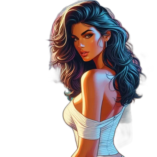 dress, comic book art, cartoon, concept art, fantasy art, neon lights, neon, golden transparent PNG cut-out