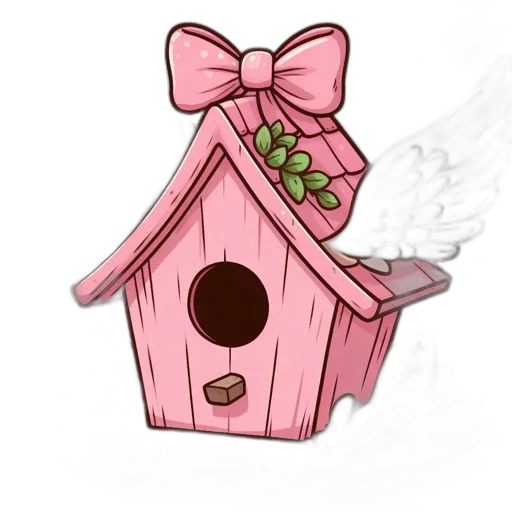 concept art, 3d render, pixel art, cartoon, enchanting, pink, birdhouse, rests transparent PNG cut-out