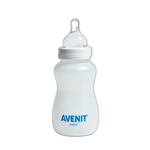 bottle, 3d render, white, baby, clear, plastic, nipple, blue transparent PNG cut-out