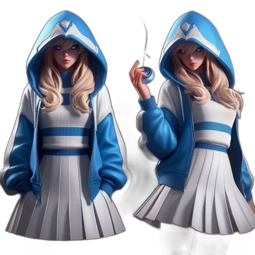 jacket, dress, concept art, 3d render, fantasy art, anime, blue, monochrome transparent PNG cut-out