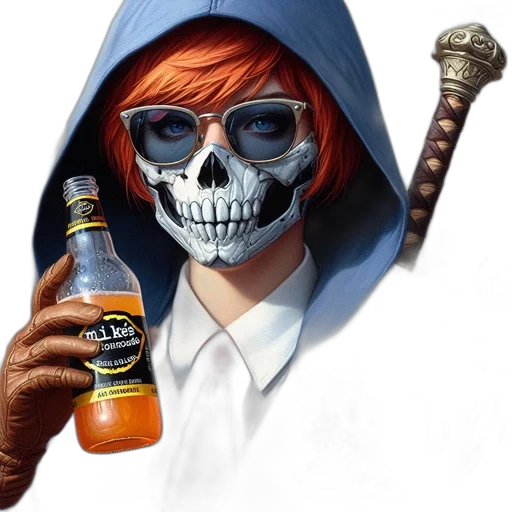 bottle, jacket, weapon, mask, concept art, photorealistic, 3d render, fantasy art transparent PNG cut-out