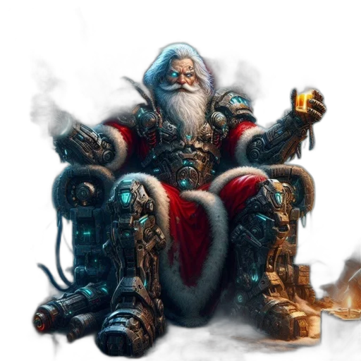 concept art, fantasy art, futuristic, santa, claus, high-tech, armor, glowing transparent PNG cut-out