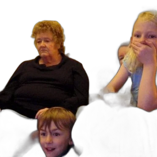 photorealistic, family, sits, couch, woman, black, shirt, young transparent PNG cut-out