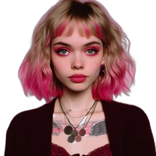 face, hair, jewelry, jacket, photorealistic, cyberpunk, fantasy art, cartoon transparent PNG cut-out