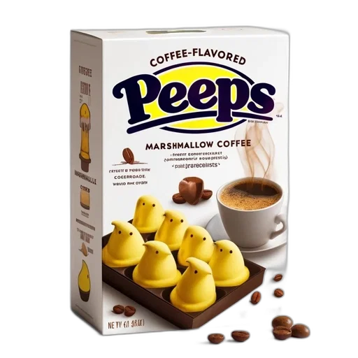 food, coffee-flavored, peeps, marshmallow, chicks, depicted, white, packaging transparent PNG cut-out