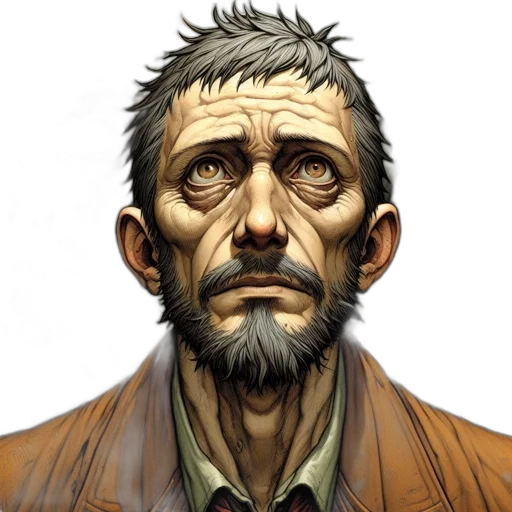 face, comic book art, concept art, photorealistic, fantasy art, earth tones, illustration, featuring transparent PNG cut-out