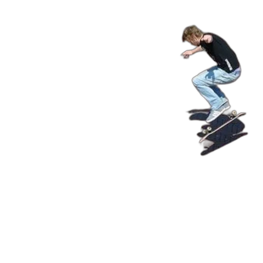 shoes, jacket, weapon, hair, concept art, photorealistic, skateboarder, mid-air transparent PNG cut-out