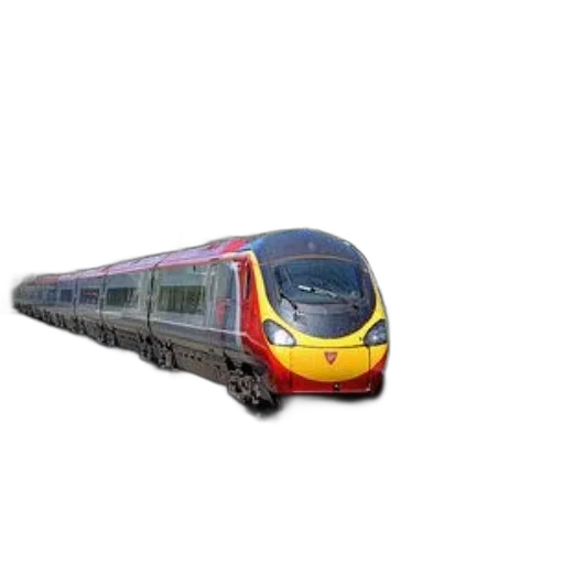 weapon, 3d render, photorealistic, modern, passenger, train, red, yellow transparent PNG cut-out
