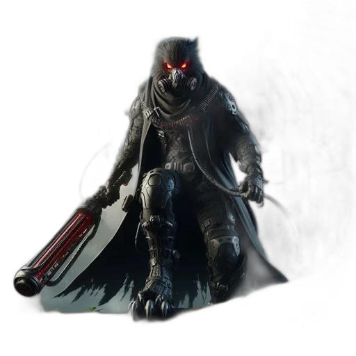 mask, creature, staff, sword, concept art, fantasy art, 3d render, pixel art transparent PNG cut-out