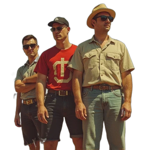 staff, hat, jacket, car, concept art, red, trailer, park transparent PNG cut-out
