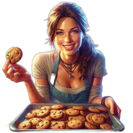food, photorealistic, comic book art, concept art, oil painting, young, woman, brown transparent PNG cut-out