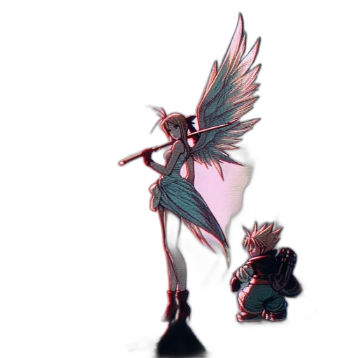 staff, creature, weapon, concept art, fantasy art, pixel art, 3d render, dark transparent PNG cut-out
