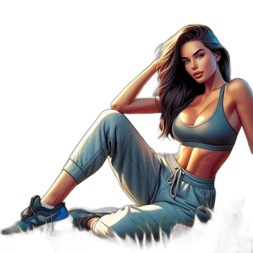 photorealistic, concept art, fantasy art, comic book art, pastel, woman, relaxes, scenic transparent PNG cut-out
