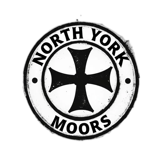 monochrome, circular, emblem, featuring, cross, design, words, north transparent PNG cut-out