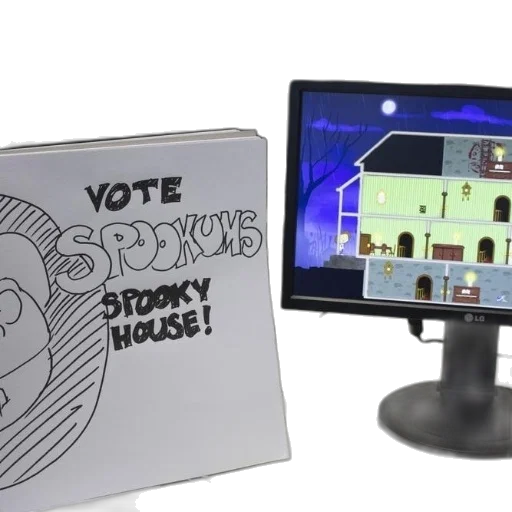 concept art, 3d render, poster, text, vote, spookums, spooky, house transparent PNG cut-out