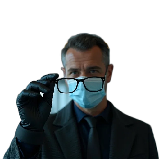 mask, staff, face, robot, cyberpunk, fog, blue, man transparent PNG cut-out