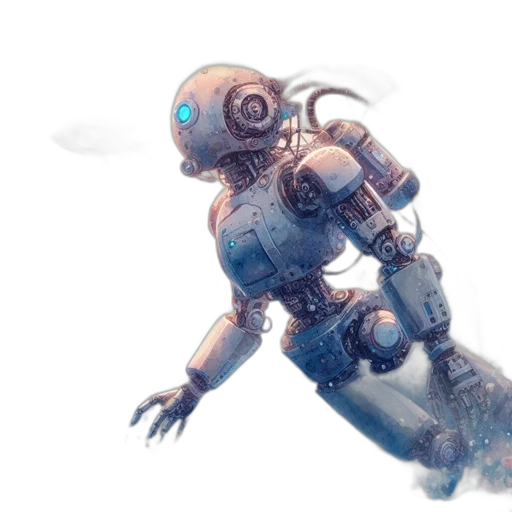 robot, weapon, staff, creature, concept art, cyberpunk, 3d render, fantasy art transparent PNG cut-out