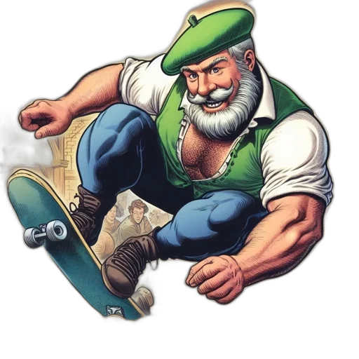staff, comic book art, concept art, fantasy art, cartoon, green, elderly, man transparent PNG cut-out