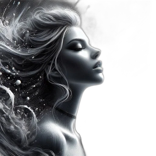hair, face, photorealistic, fantasy art, concept art, pencil sketch, outer space, woman transparent PNG cut-out