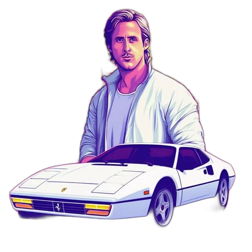 car, jacket, vaporwave, concept art, pixel art, photorealistic, pastel, man transparent PNG cut-out