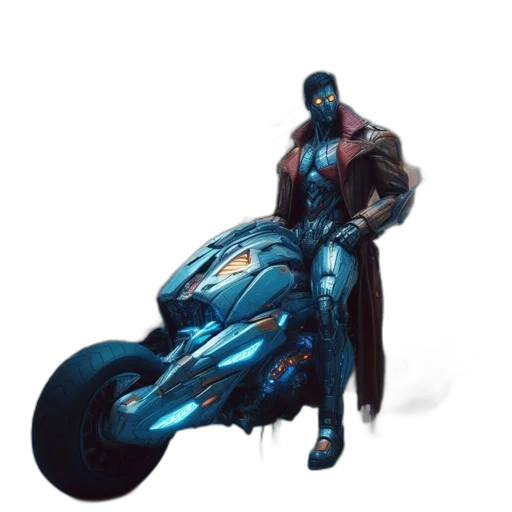 robot, weapon, concept art, comic book art, cyberpunk, fantasy art, blue, dark transparent PNG cut-out