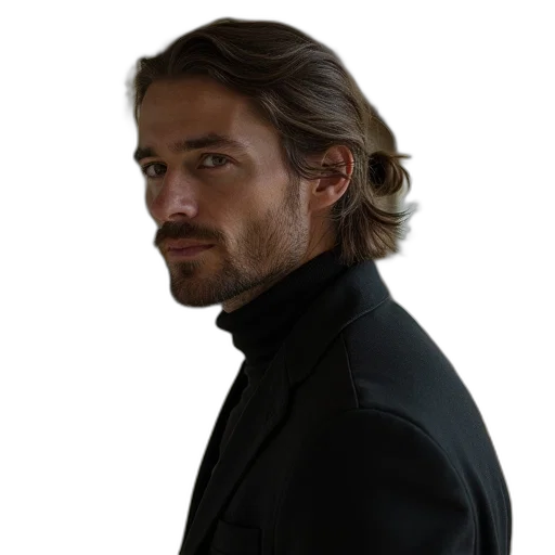 hair, jacket, staff, face transparent PNG cut-out