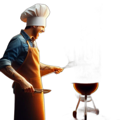 staff, food, bottle, 3d render, photorealistic, concept art, fire, chef transparent PNG cut-out