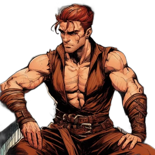 staff, comic book art, concept art, fantasy art, cartoon, earth tones, muscular, man transparent PNG cut-out