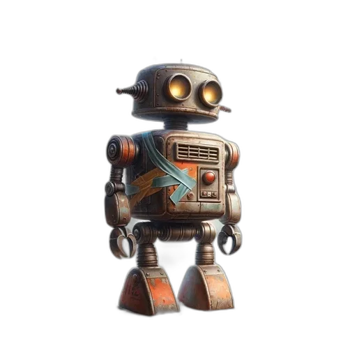 robot, staff, weapon, 3d render, concept art, pixel art, cyberpunk, antiquated transparent PNG cut-out