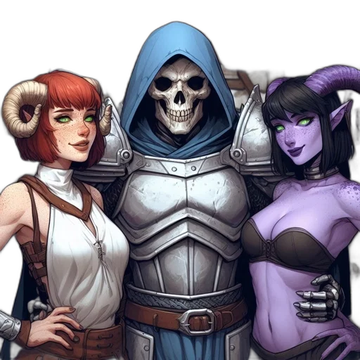 comic book art, fantasy art, concept art, pixel art, dark, three, animated, characters transparent PNG cut-out