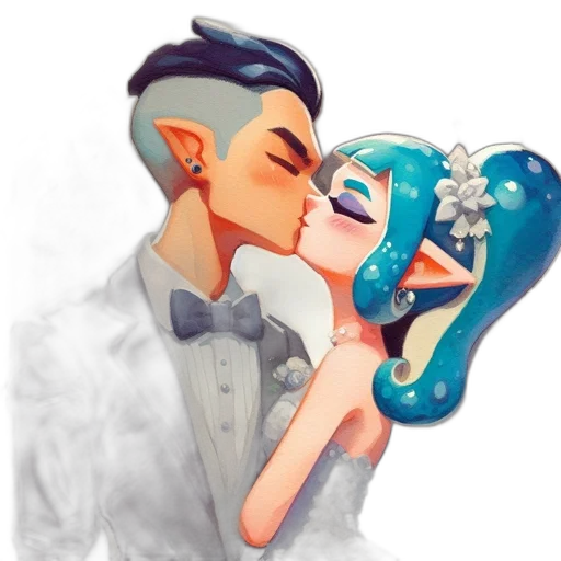 concept art, fantasy art, cartoon, pixel art, underwater, blue, elfin, couple transparent PNG cut-out