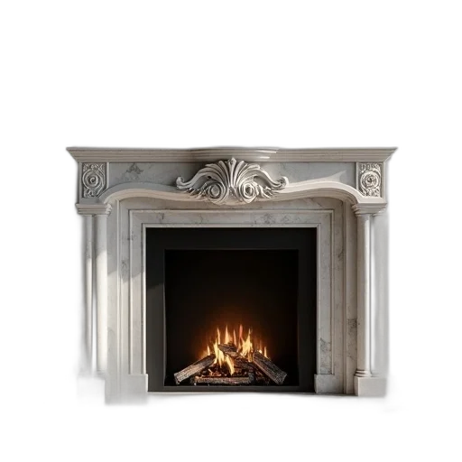 furniture, photorealistic, 3d render, fire, fireplace, marble, surround transparent PNG cut-out