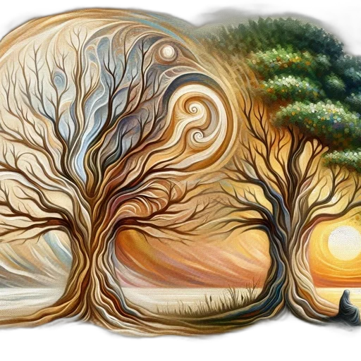 tree, fantasy art, concept art, watercolor, photorealistic, forest, sunset, fire transparent PNG cut-out