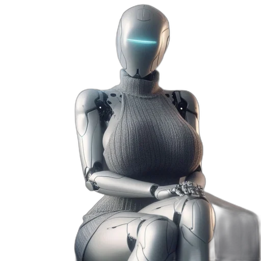 robot, 3d render, cyberpunk, concept art, silver, anthropomorphic, glowing, eyes transparent PNG cut-out